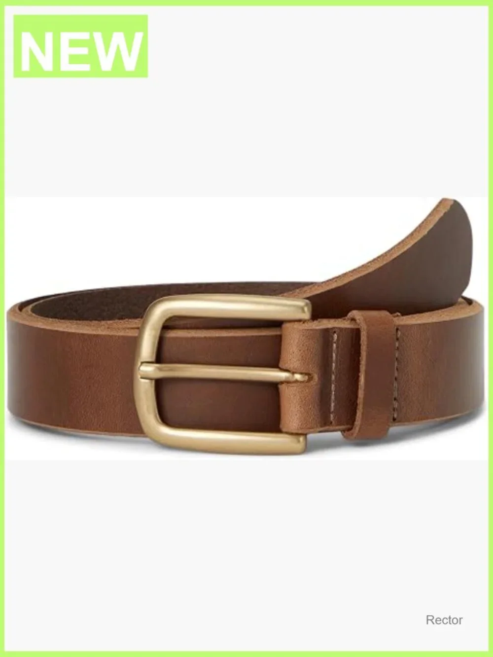 Men's Leather Belt with Antique Brass Buckle - Single Prong, USA Made